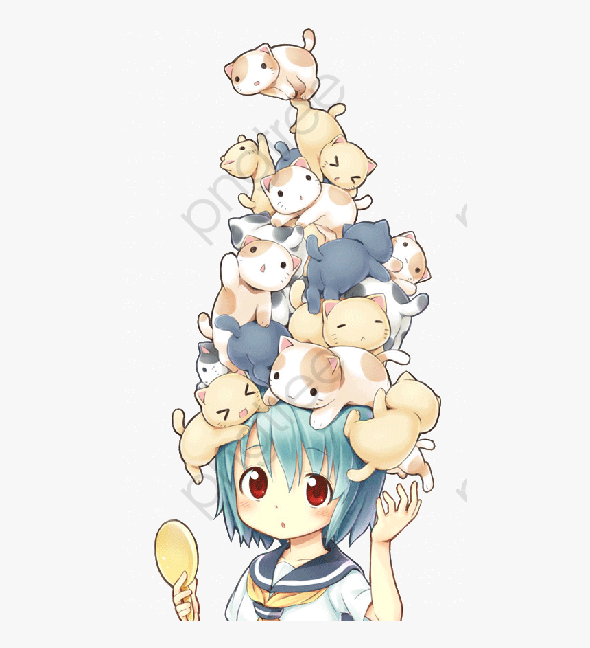 Anime Girl Head Cat - Anime Cat On Head, HD Png Download, Free Download