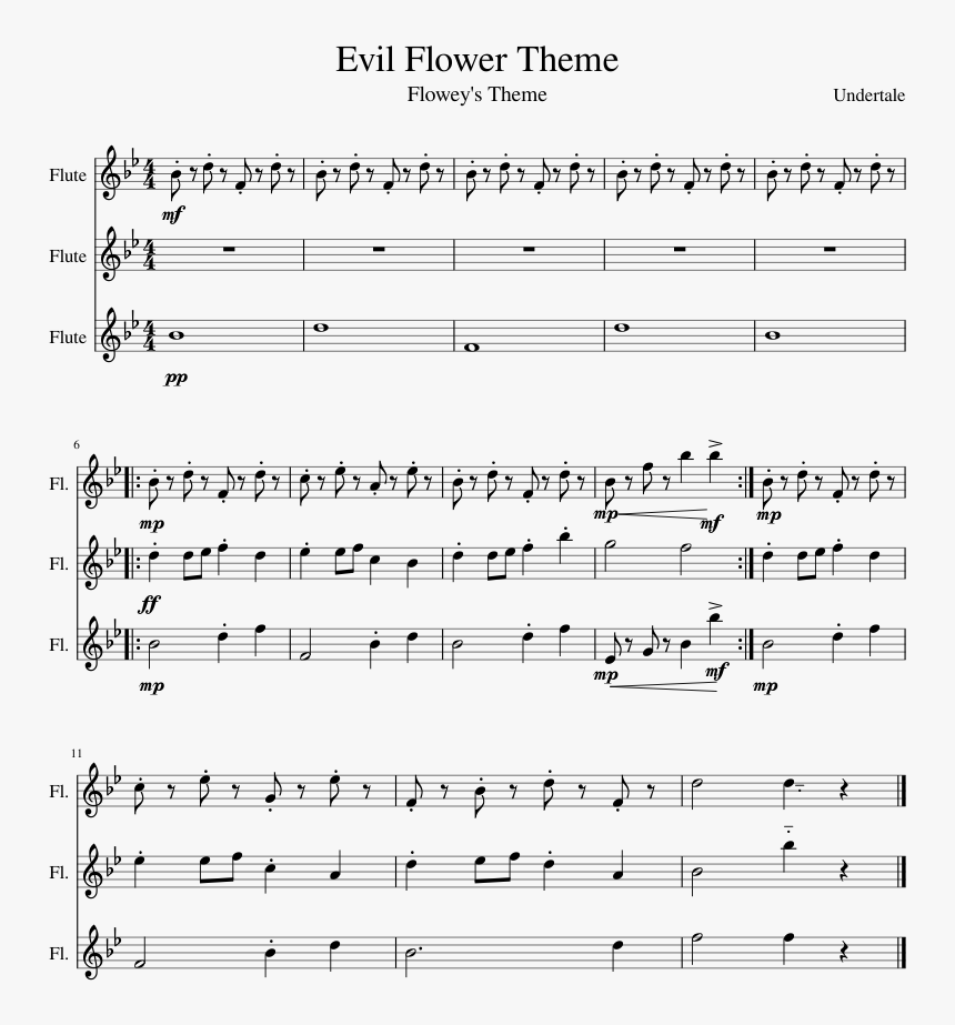 Flowey Theme - roblox theme song flute part sheet music for flute