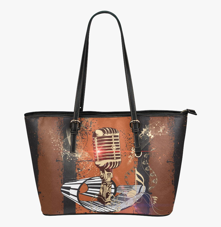Music, Golden Microphone And Piano Leather Tote Bag/large - Disney Tote Bags, HD Png Download, Free Download