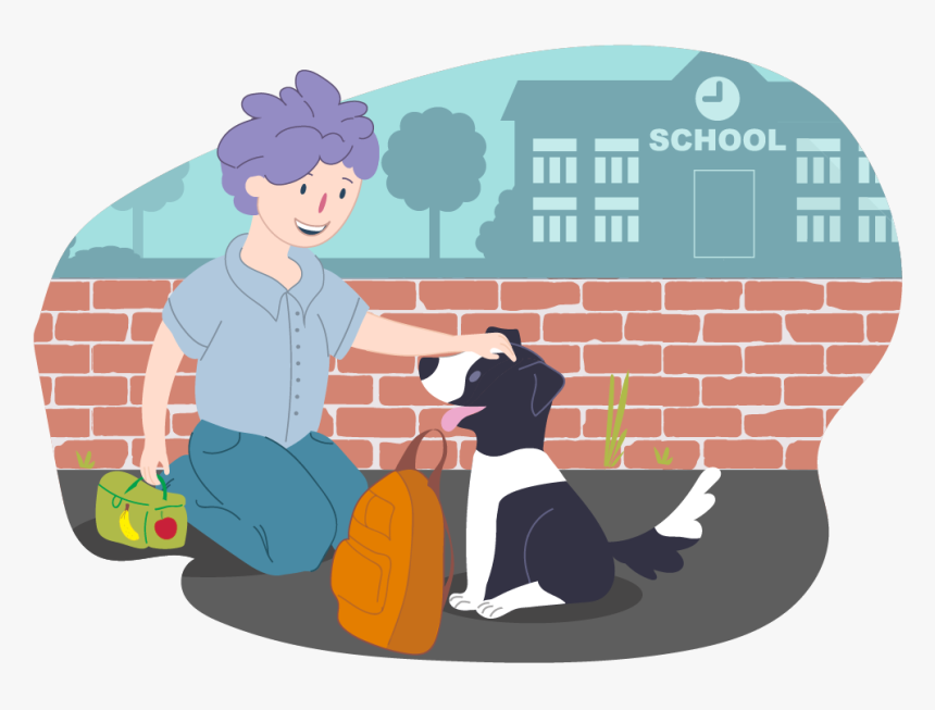 Boy Getting Ready For School And Dog Brings His Backpack - Starting At A New School, HD Png Download, Free Download
