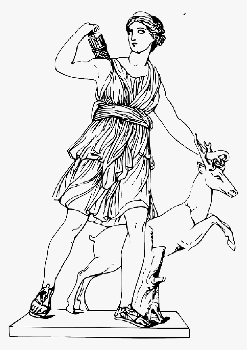 Outline, Cartoon, Roman, Line, Goddess, Art, Statue - Artemis Clipart, HD Png Download, Free Download