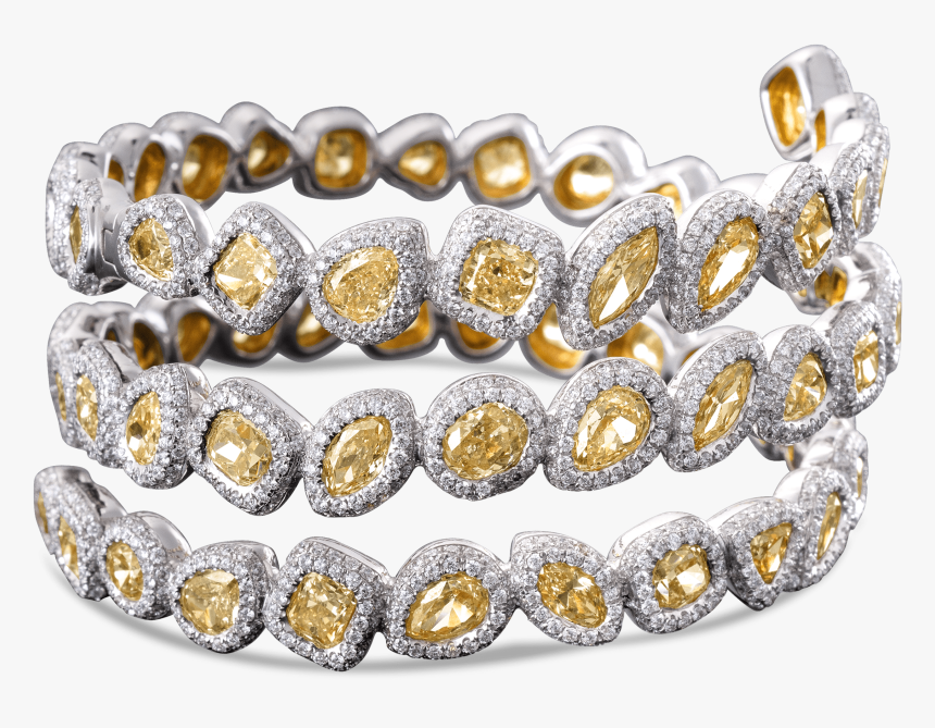 Yellow And White Diamond Cuff Bracelet - Gold Diamond Gold Cuff Bracelets, HD Png Download, Free Download