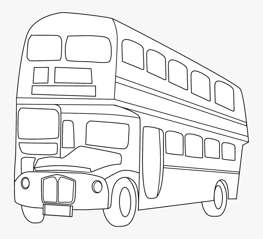 School Bus Black And White Double Decker Bus Clipart - Double Decker Bus Line Drawing, HD Png Download, Free Download