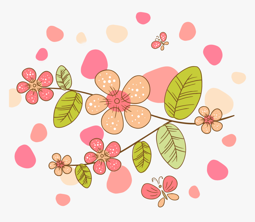 Simple Flower Background - Cartoon Flowers And Butterflies, HD Png Download, Free Download