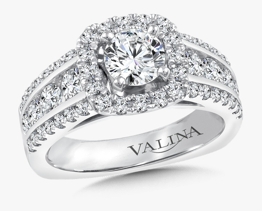 Valina Halo Engagement Ring Mounting In 14k White Gold - Valina Diamond Ring Sapphire, HD Png Download, Free Download