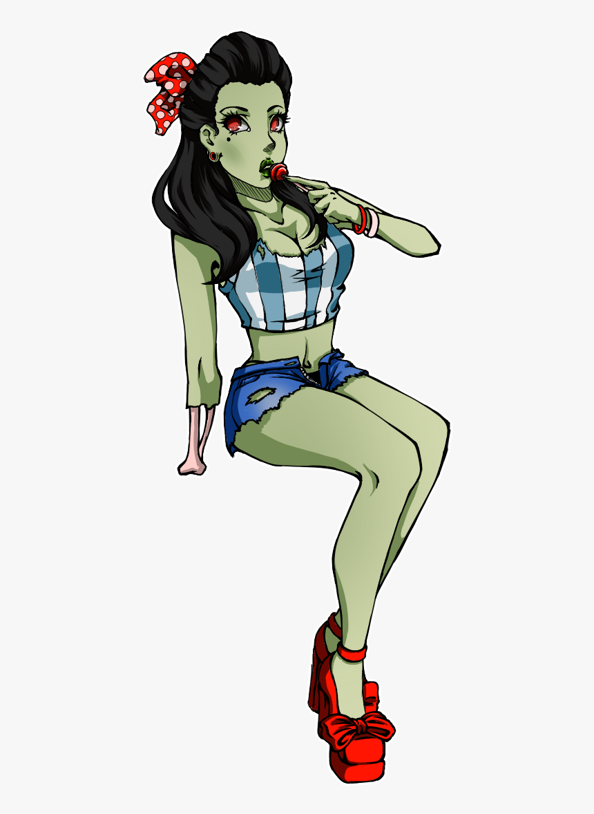 Colorful Zombie Pin Up Girl In Red Heels Tattoo Design - Zombie Pin Up Png, Transparent Png, Free Download