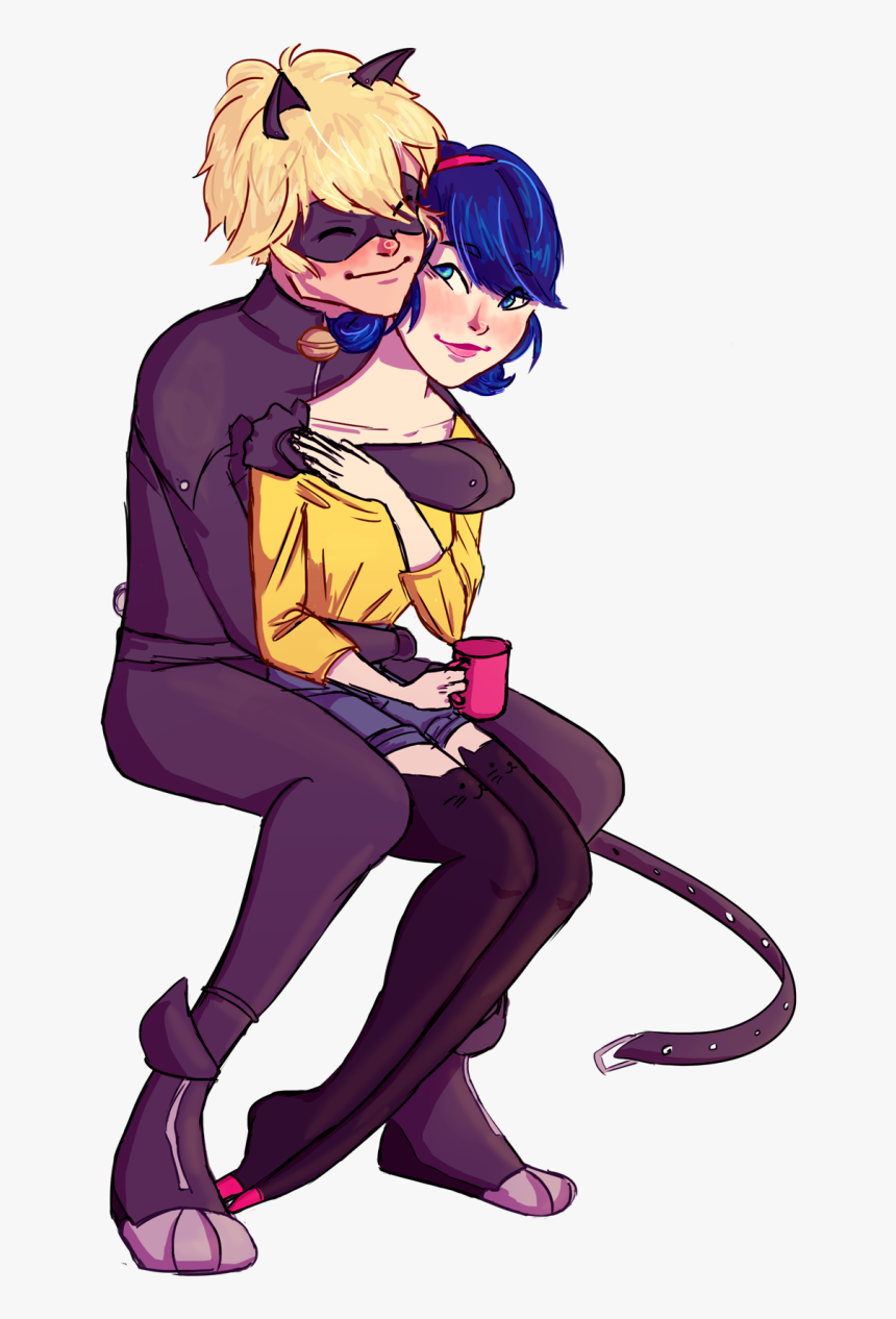 Miraculous Ladybug Wallpaper Titled Chat Noir And Marinette - Cat Noir Ladybug Cuddle, HD Png Download, Free Download