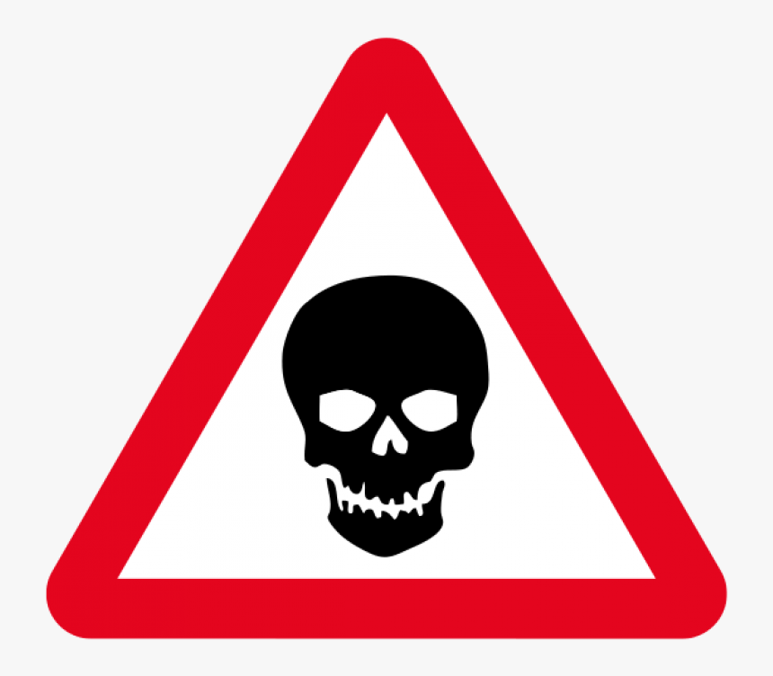 Danger Symbol Skull Png - Road Narrows To Left, Transparent Png, Free Download