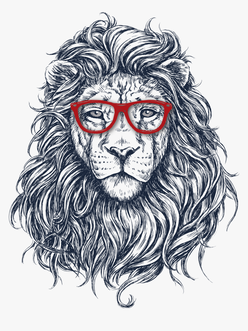 Aquarius And Lion Drawing - Hipster Lion, HD Png Download, Free Download