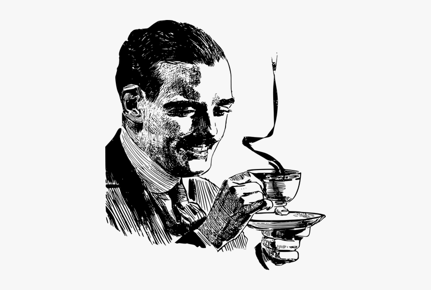 Drinking Coffee Vector Drawing - Mustache Man With Coffee, HD Png Download, Free Download