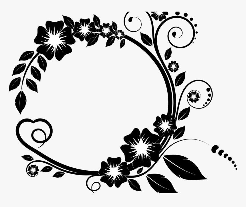 Flower Frame Clipart Black And White, Hd Png Download - Flower Black And White Border Design, Transparent Png, Free Download
