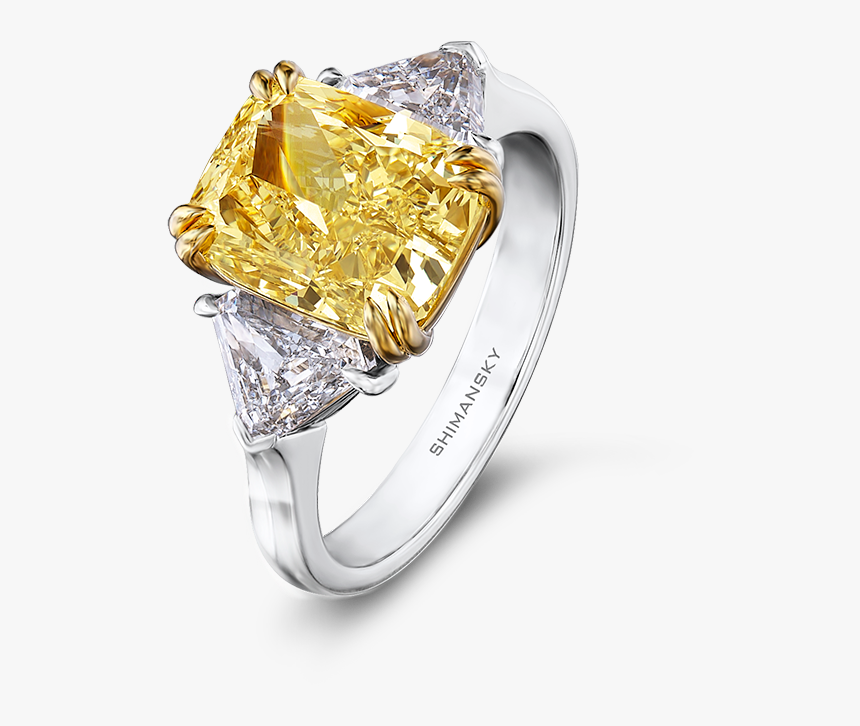 25 Fancy Yellow Diamond Ring With Trilliant Cut Diamonds - Fancy Yellow Radiant Cut Diamond Ring, HD Png Download, Free Download