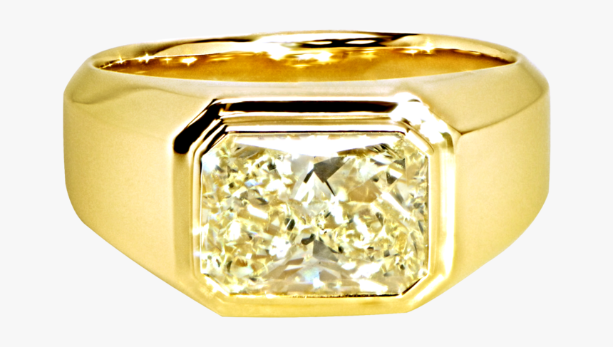 Radiant Shaped Yellow Diamond Bezel Set Mens Ring - Yellow Diamond Ring For Men, HD Png Download, Free Download