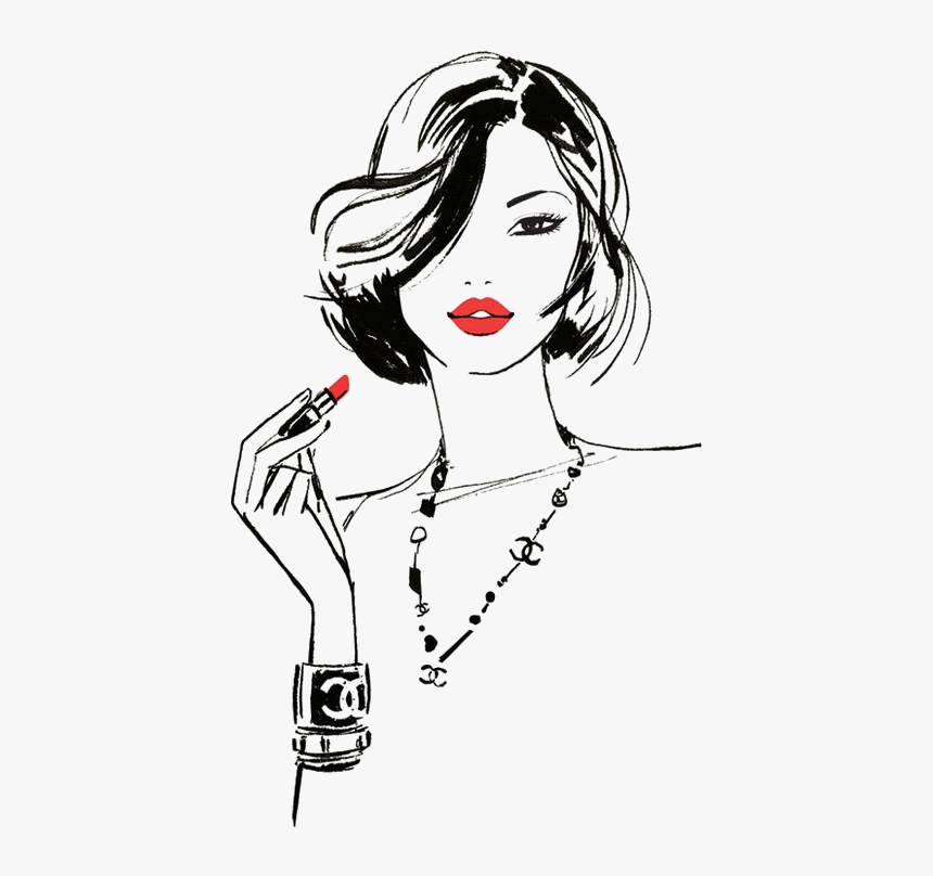 Girl With Red Lipstick Drawing , Transparent Cartoons - Girl With Lipstick Illustration, HD Png Download, Free Download