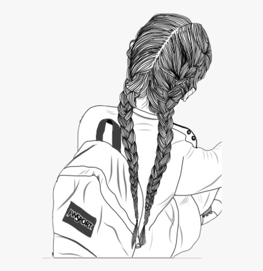 Transparent Girl With Backpack Clipart - Girl Drawing Braids, HD Png Download, Free Download