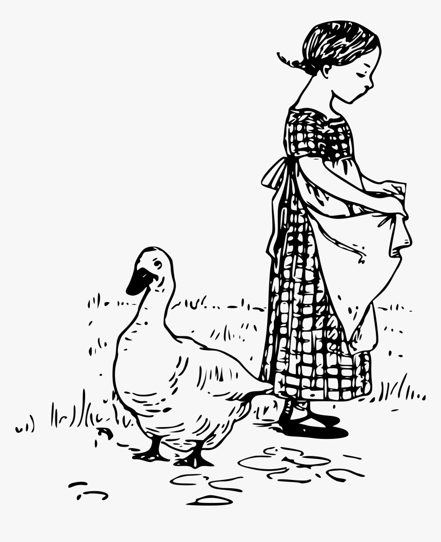 Duck And A Girl Clip Arts - Girl With Ducklings Drawing, HD Png Download, Free Download