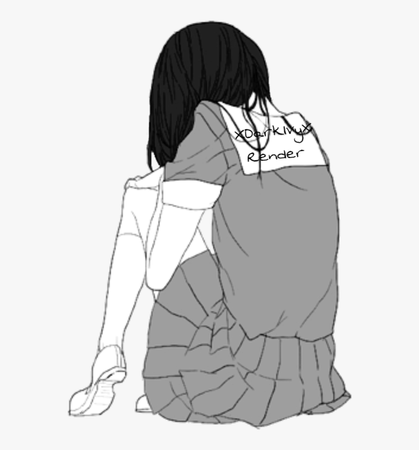 Anime Girl Sad Sketch gambar ke 9