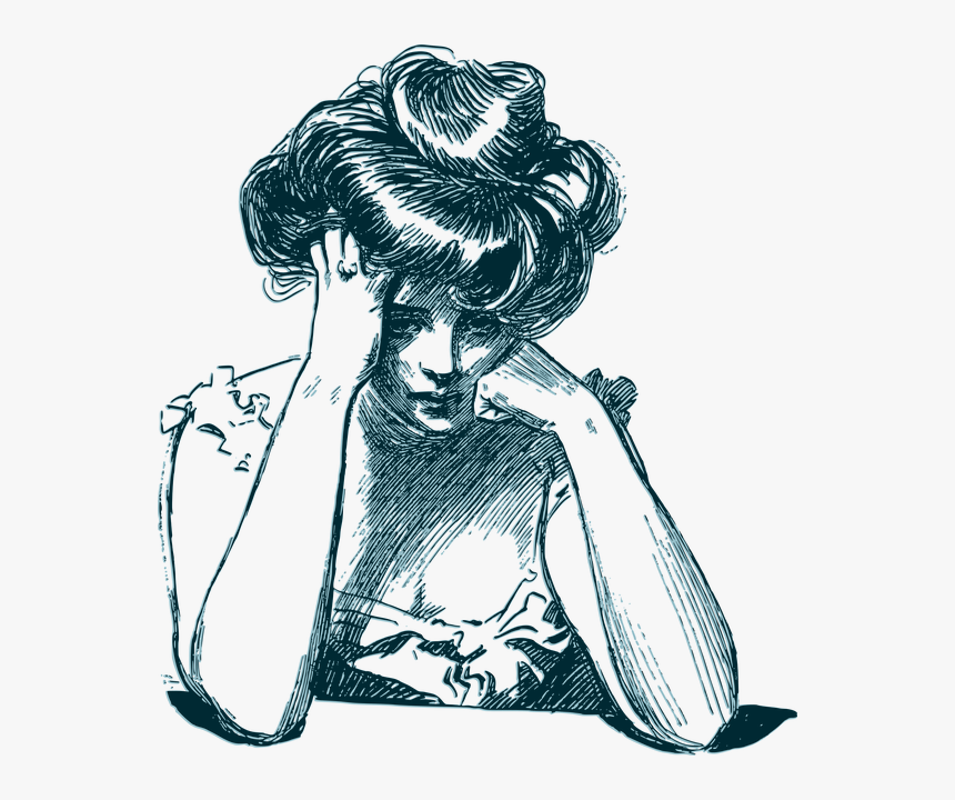 Worried Vinatge Drawing - Drawing Of A Worried Girl, HD Png Download, Free Download