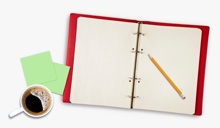 Open Notebook, Pencil, Pad Of Sticky Notes, And Cup - Envelope, HD Png Download, Free Download