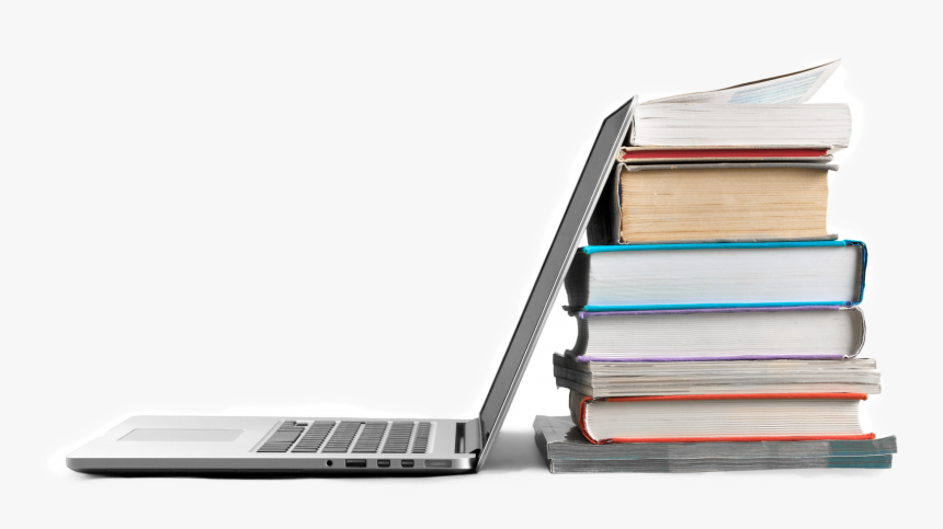 Side View Of Open Laptop Leaned Up Against A Stack - Books Side View Png, Transparent Png, Free Download