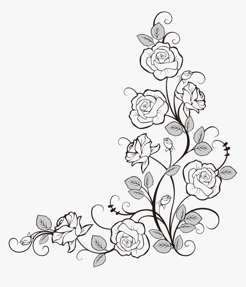 Clipart Rose Doodle - Border Flower Design Drawing, HD Png Download, Free Download