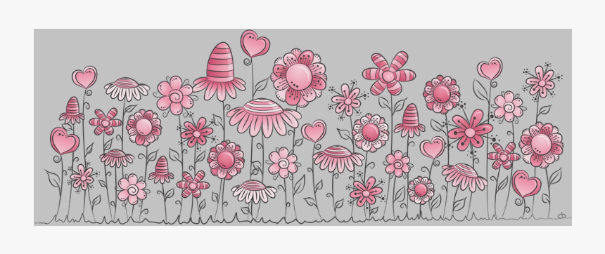 Pink Doodle Flower Field Travel Mug (14 Oz) - Poppy, HD Png Download, Free Download