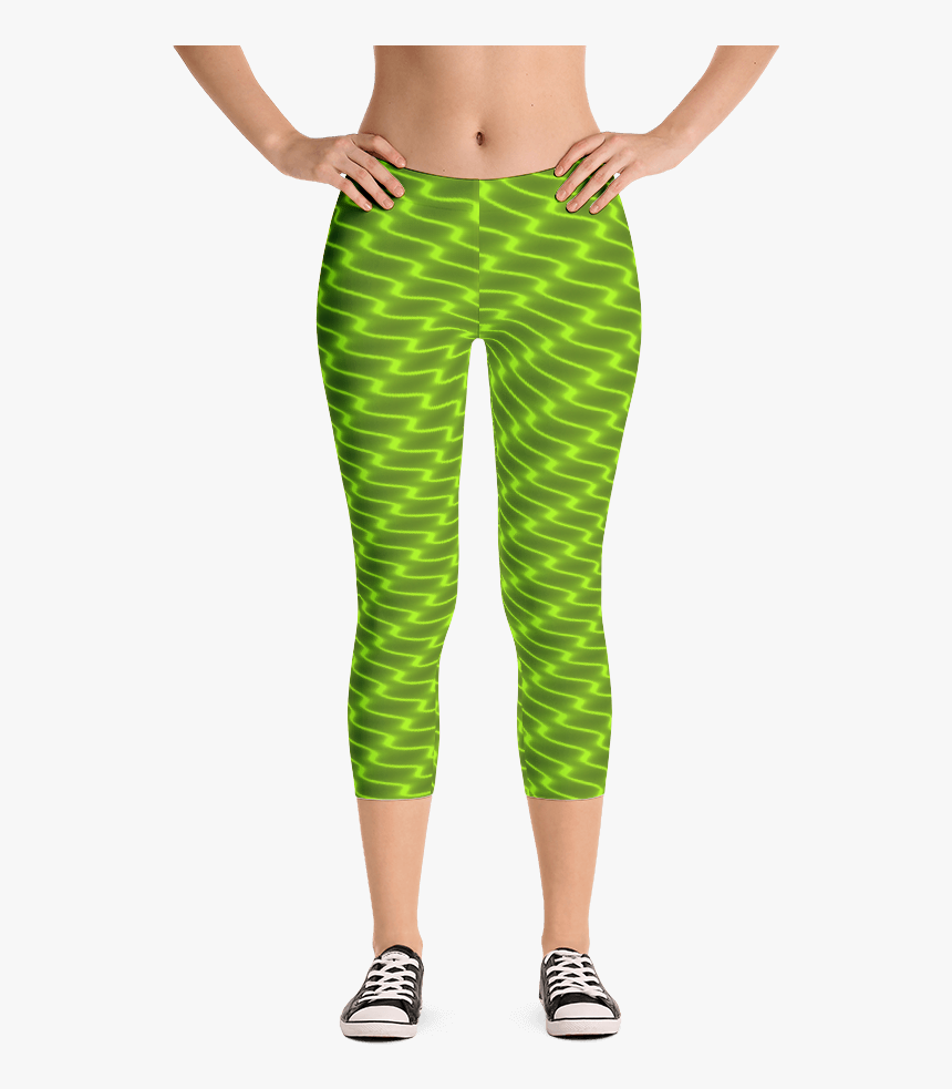 Neon Wavy Lines Yellow Capri Leggings - Capri Pants, HD Png Download, Free Download