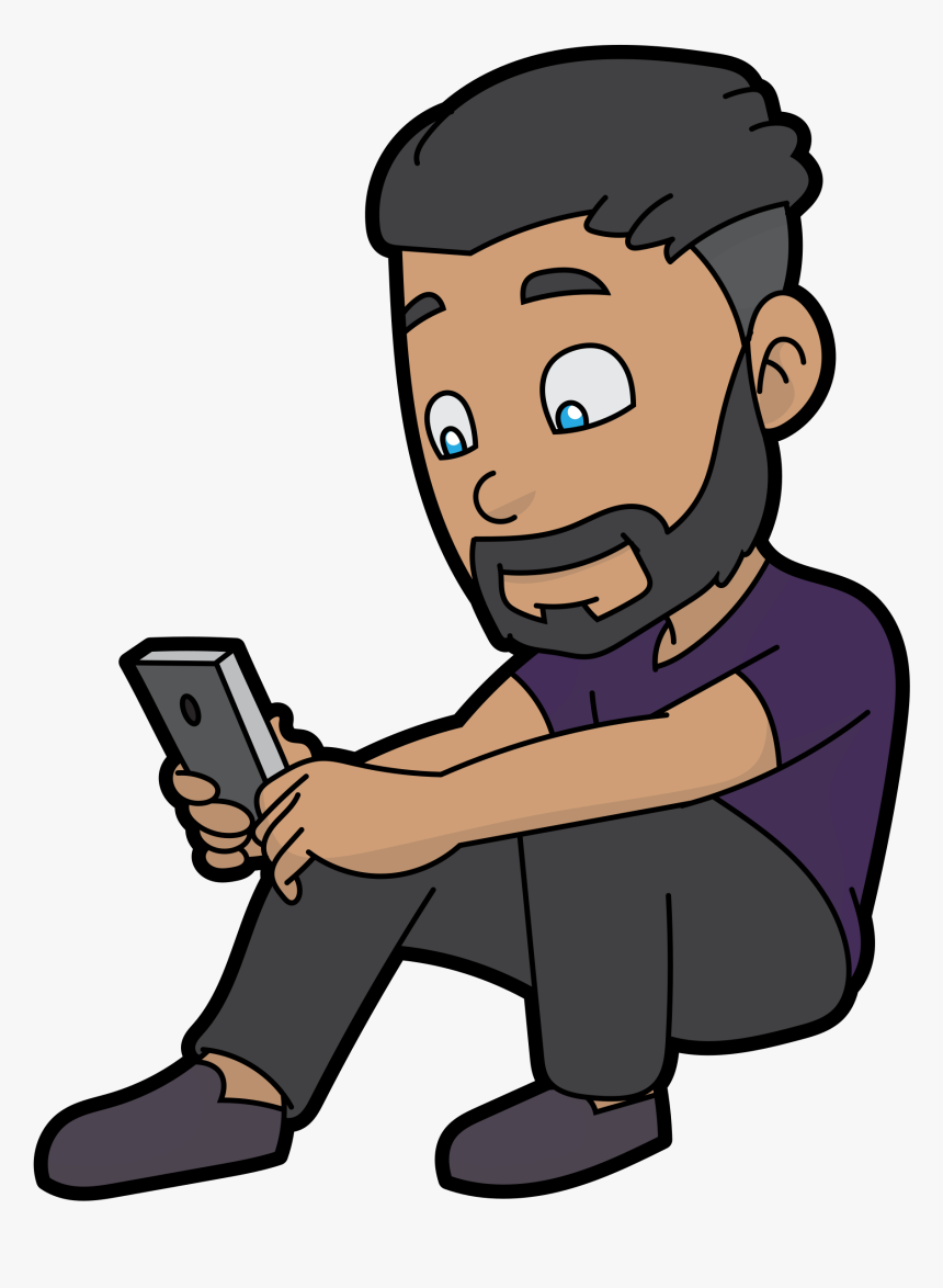 Png Black And White File Cartoon Man Using His Smartphone - Man Using Smart Phone Cartoon, Transparent Png, Free Download