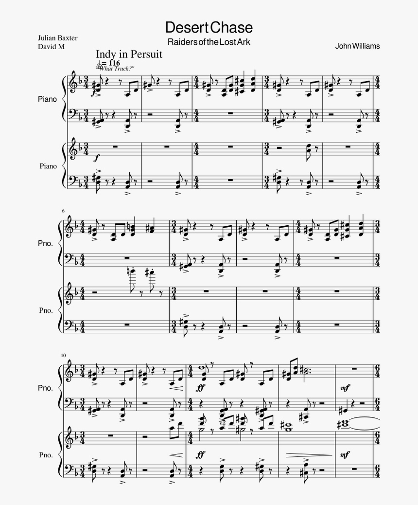 Raiders Of The Lost Ark Piano Project-act 2 Section - Indiana Jones Sheet Music Ark, HD Png Download, Free Download