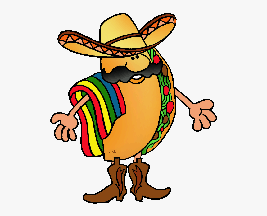 Taco Clip Sombrero - Mexican Cartoon Tacos, HD Png Download, Free Download