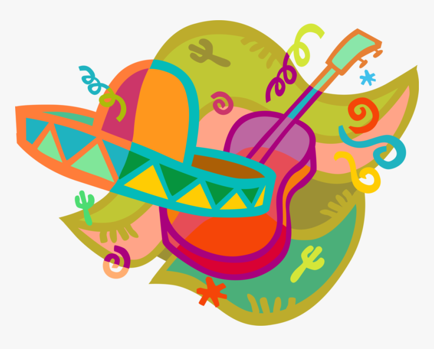 Vector Illustration Of Mexican Sombrero Hat With Acoustic - Cinco De Mayo, HD Png Download, Free Download