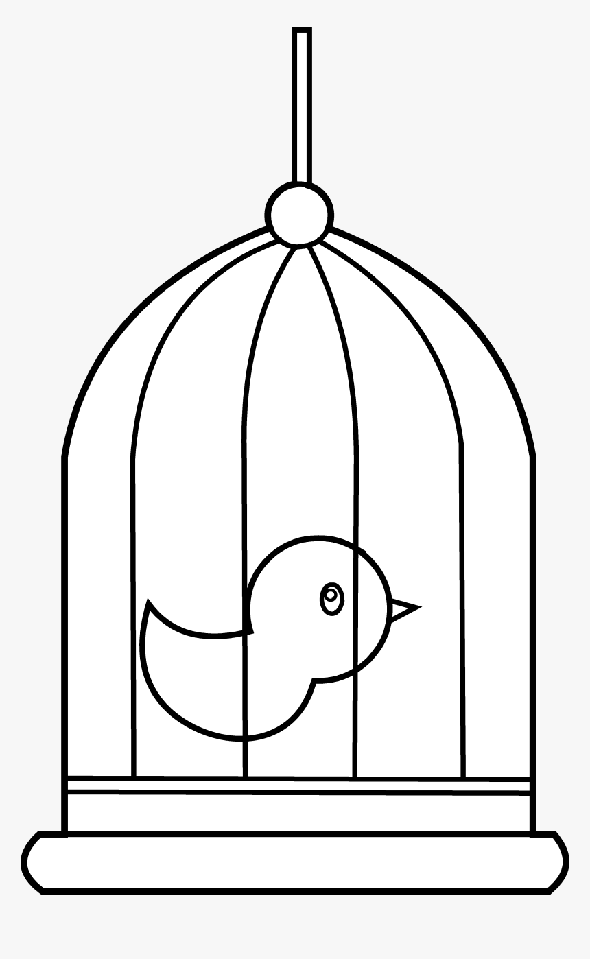 Bird In Coloring Page - Bird In Cage Outline, HD Png Download, Free Download