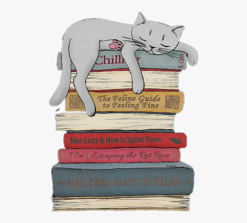 #cat #sleeping #books - Cat Sleeping On Books, HD Png Download, Free Download