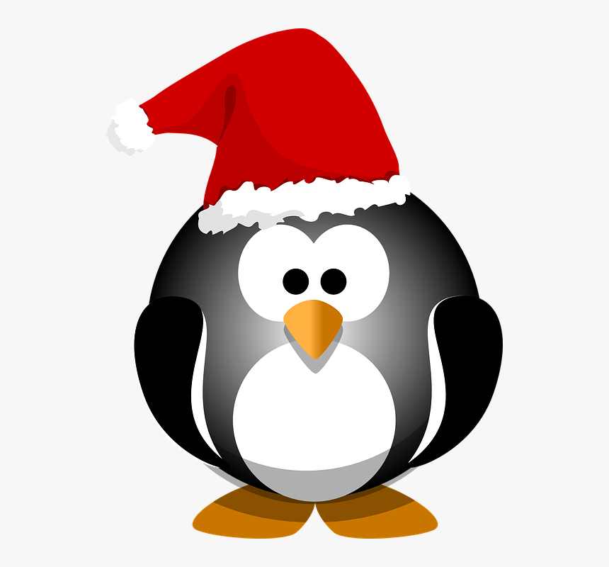 Penguin, Black, Bird, Hat, Christmas, Holiday, Santa - Cartoon Penguin With Santa Hat, HD Png Download, Free Download