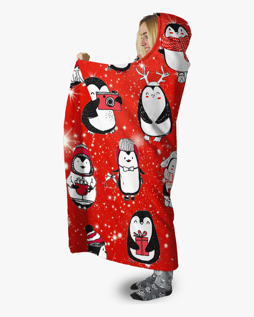 Gearhuman 3d Penguins On Christmas Custom Hooded Blanket - Blanket, HD Png Download, Free Download