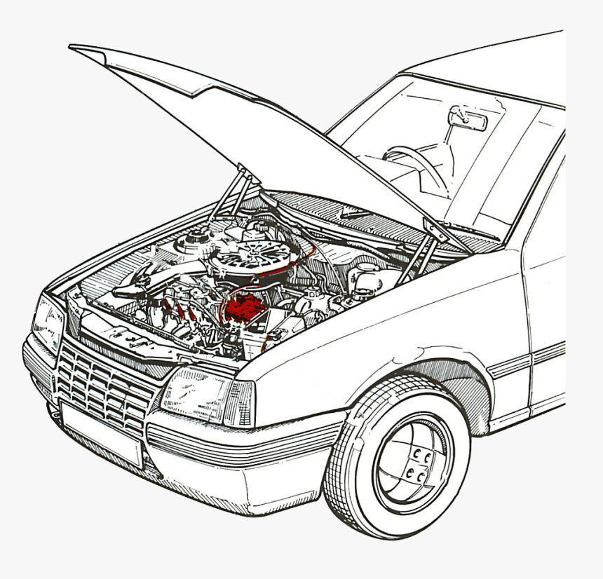 Car Engine Drawing - Car Engine In Car Drawing, HD Png Download, Free Download