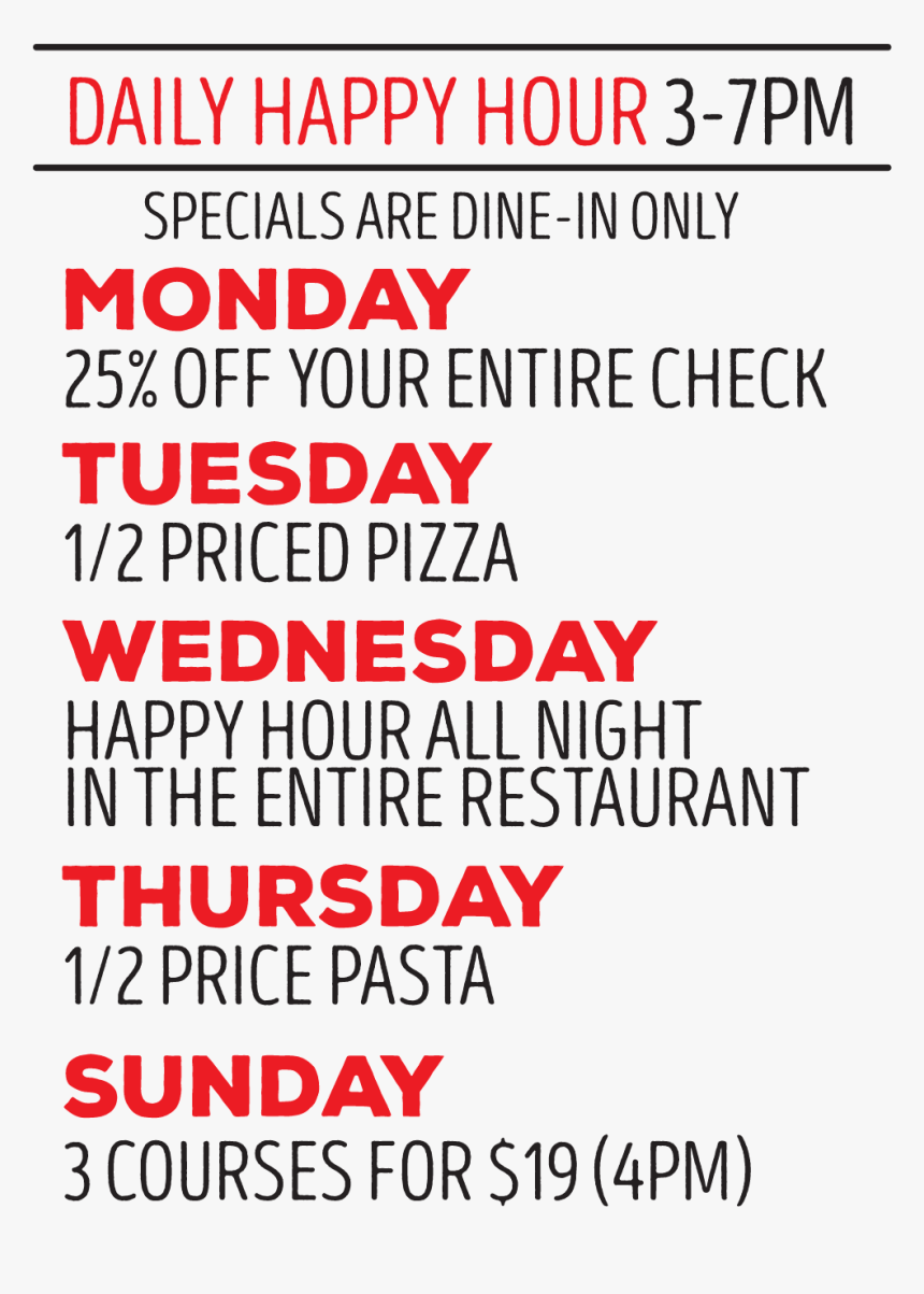 Daily Happy Hour Schedule With Special Dine-in Options - Poster, HD Png Download, Free Download