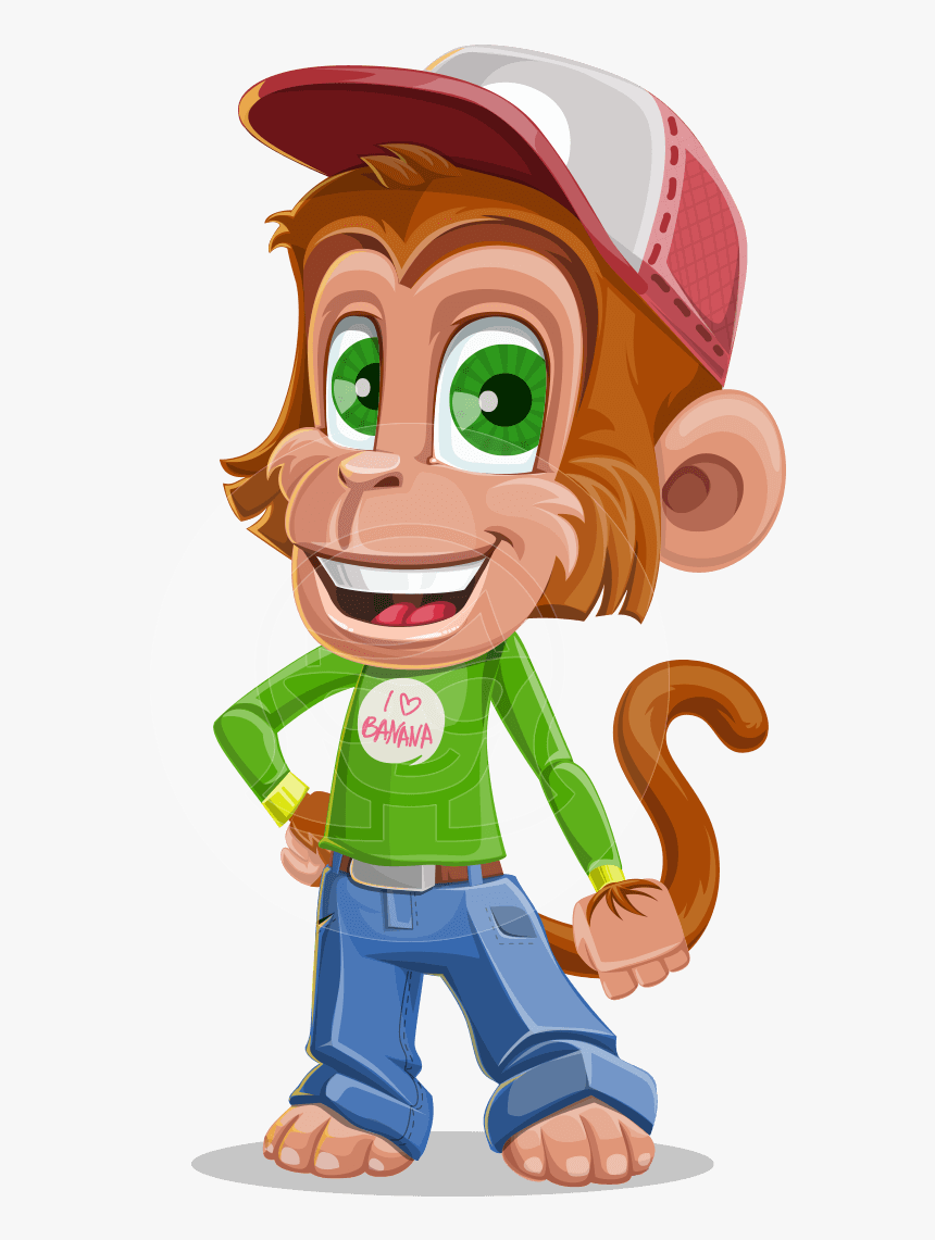 Cute Chimpanzee Monkey Vector Cartoon Character Aka - Cute Monkey Cartoon  Characters, HD Png Download - kindpng