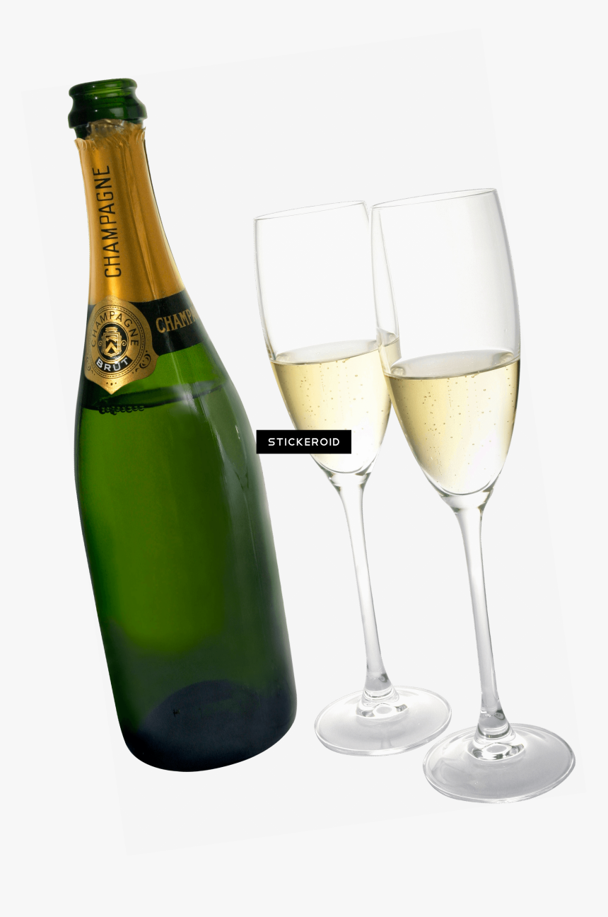 Champagne Two Glasses Bottle - Wine Glass, HD Png Download, Free Download