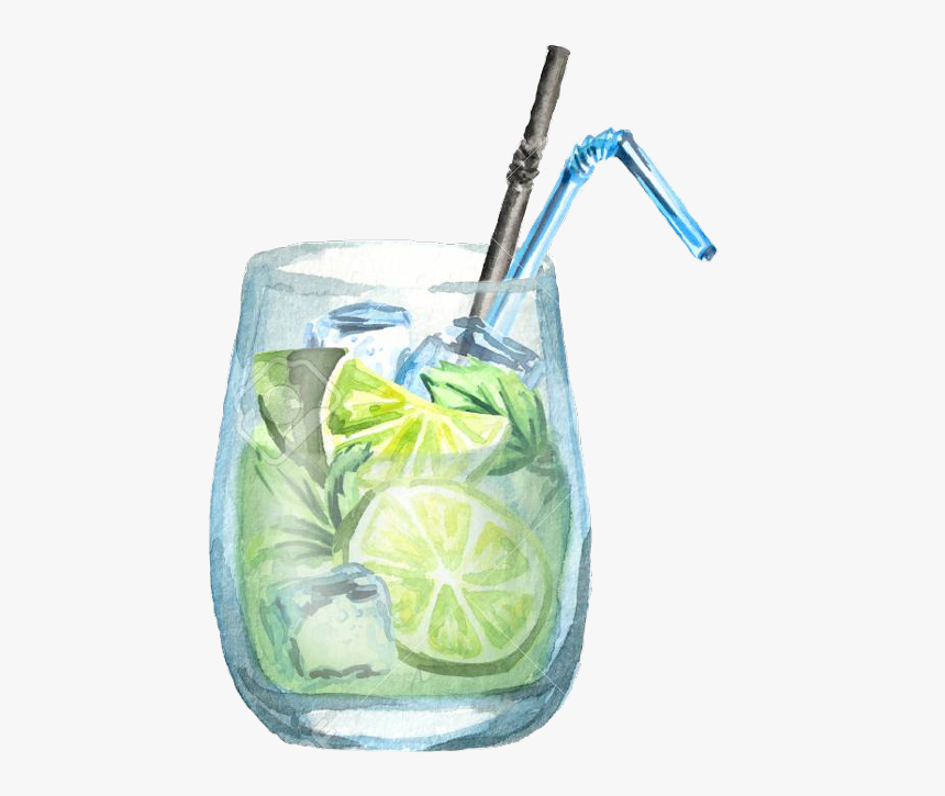 Transparent Mojito Clipart - Watercolor Cucumber Lime Drink, HD Png Download, Free Download