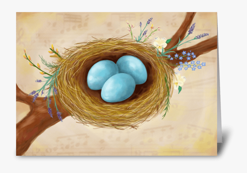 Birds Nest & Flowers Greeting Card Greeting Card - Twig, HD Png Download, Free Download