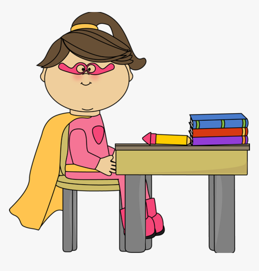 Girl Superhero At School Desk - Superhero School Clipart, HD Png Download, Free Download