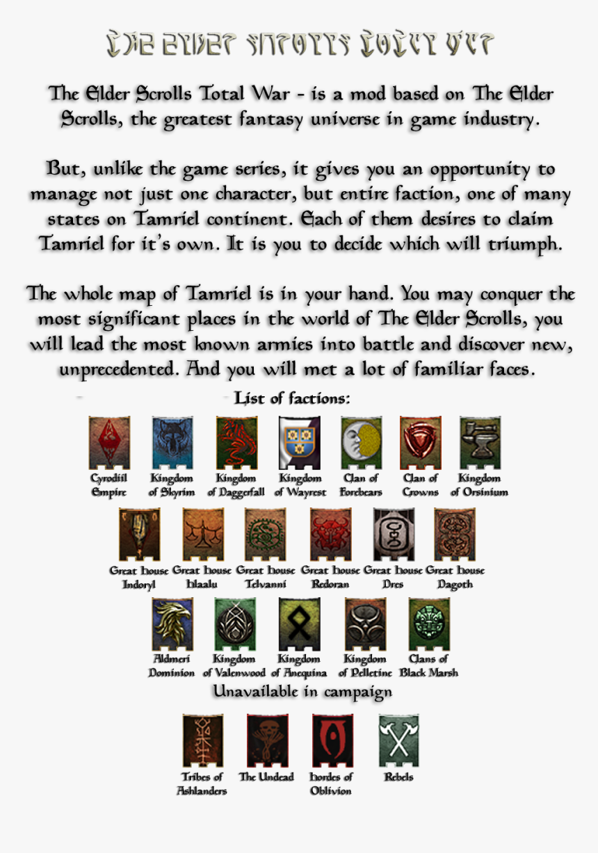 Third Age Moddb Text - Elder Scrolls Total War Campaign, HD Png Download, Free Download