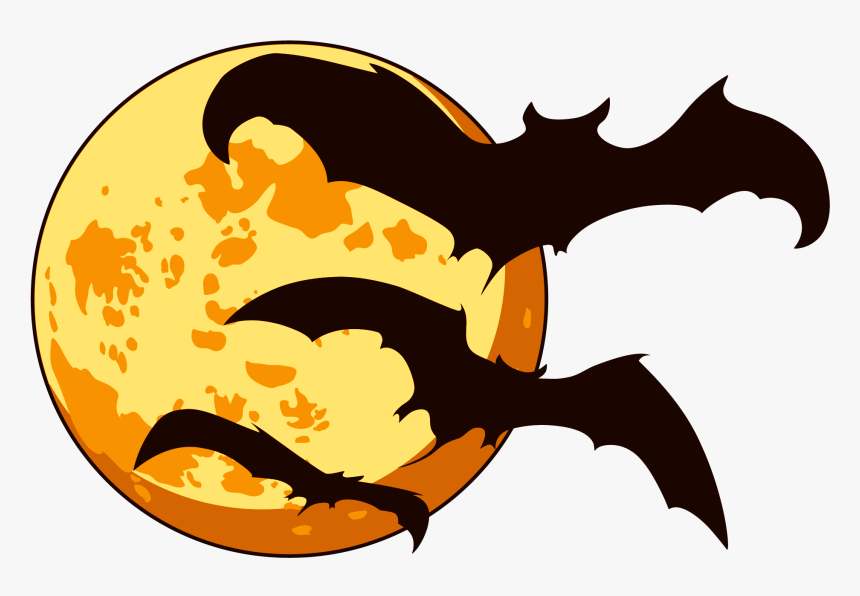 Orange Moon And Bats Halloween - Halloween Png, Transparent Png, Free Download