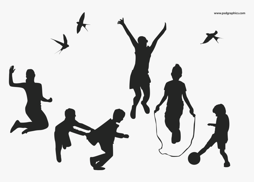 Playful Children Vector Silhouettes - Shadow Children Playing Png, Transparent Png, Free Download