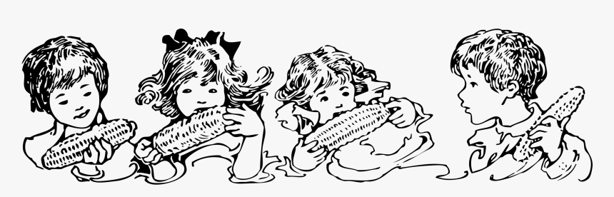 Children Eating Corn Clip Arts - Eating Corn Black And White, HD Png Download, Free Download