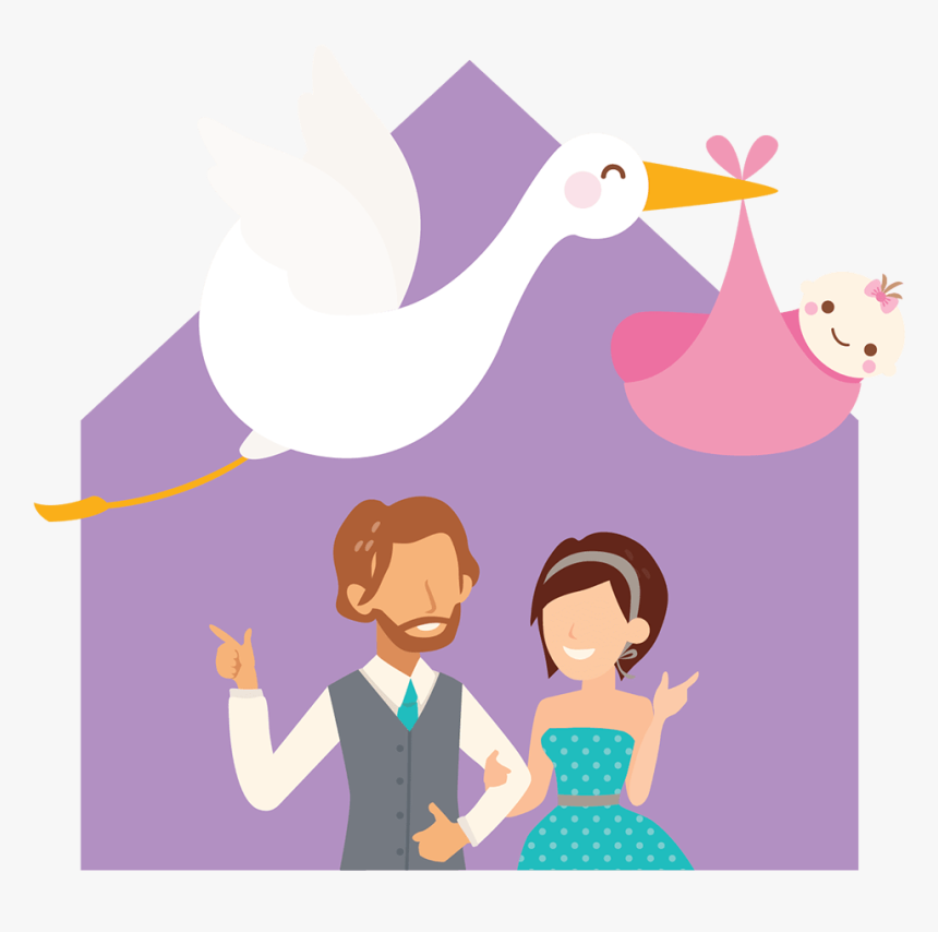 A Baby Being Given To A Happy Couple - Cartoon, HD Png Download, Free Download