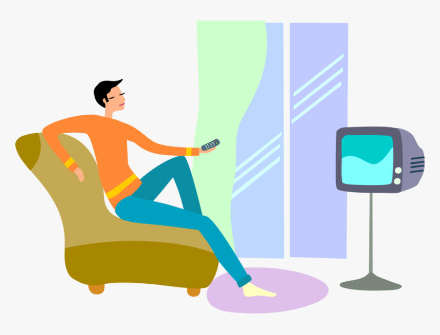 Vector Illustration Of Relaxing At Home Watching Television - Sitting, HD Png Download, Free Download