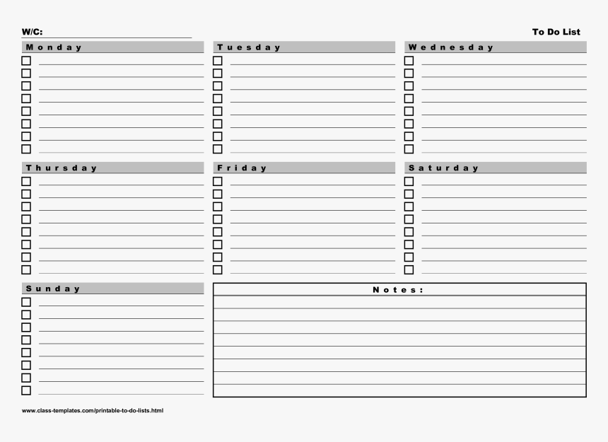 To-do List 7 Days A Week Landscape Main Image - Weekly To Do Template, HD Png Download, Free Download