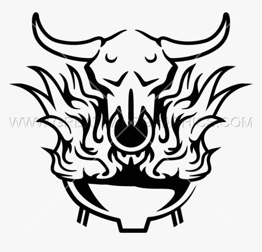 Flaming Skull Bbq Production Ready Artwork For T Shirt - Emblem, HD Png Download, Free Download
